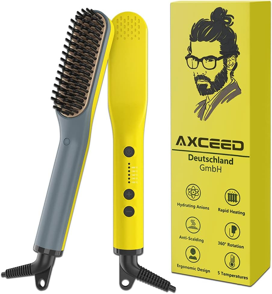 Piastra Barba Uomo 2 in 1: Spazzola Lisciante Professionale Viaggi