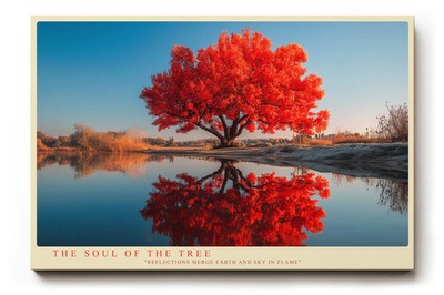 Paul Sinus Wandbild The Soul of the Tree   Leuchtend roter Baum am Wasser,