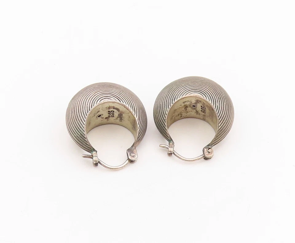 Pendientes vintage de plata de ley 925 gruesos acanalados media luna aros EG13928 Foto 4 de 4