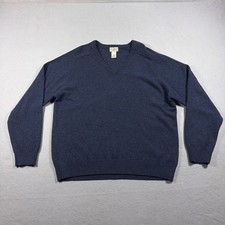 L.L. Bean Sweater Mens Large Blue Lambswool V Neck Knit Pullover Warm Casual