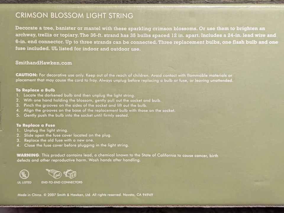 Cadena de luces Smith & Hawken flor carmesí 35 luces interior exterior probado Foto 4 de 4