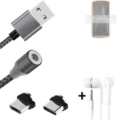 Daten-Lade-Kabel + Kopfhörer für Cubot Pocket mit USB-Typ C u. Micro-USB