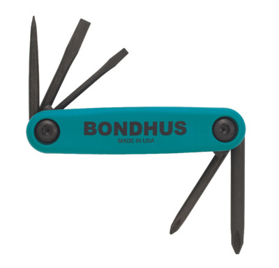 GorillaGrip  5pc Fold-Up PH# 1 & 2, 1/8'' & 3/16''Slotted + Awl Bondhus USA #12545
