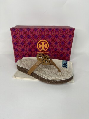 Tory Burch Miller Cloud Cork Shearling Sandals Caramel Buttermilk