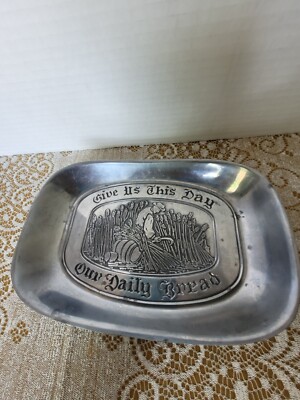 VINTAGE Pewter Bread Tray by LEONARD- Italy - ''Give us this day our daily bread''