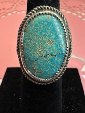 Turquoise Oval Stone, SS925, Ring Size 6.5, With Natural Inclusions