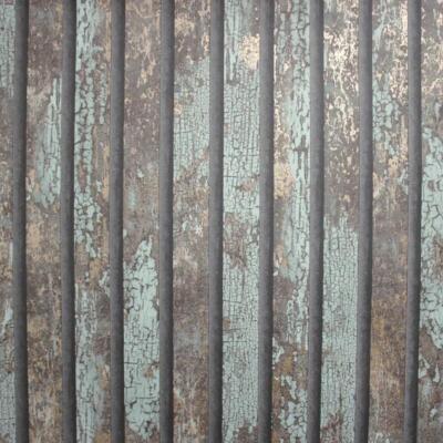 Edles Dekor Kohlenoxid türkis Tapete Holzplatte rustikal Metallic Feature Wand