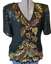 Vintage Sequin Top. 100 Silk. Copper and Gold Metallic leaf design. Gorgeous