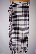NWOT Banana Republic Womens Scarf Shawl Wool Blend Fringe Black White Plaid $59