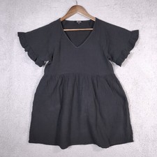 Madewell Mini Dress Womens Small Black Crinkle Ruffle Sleeve V-Neck Gauze Beachy