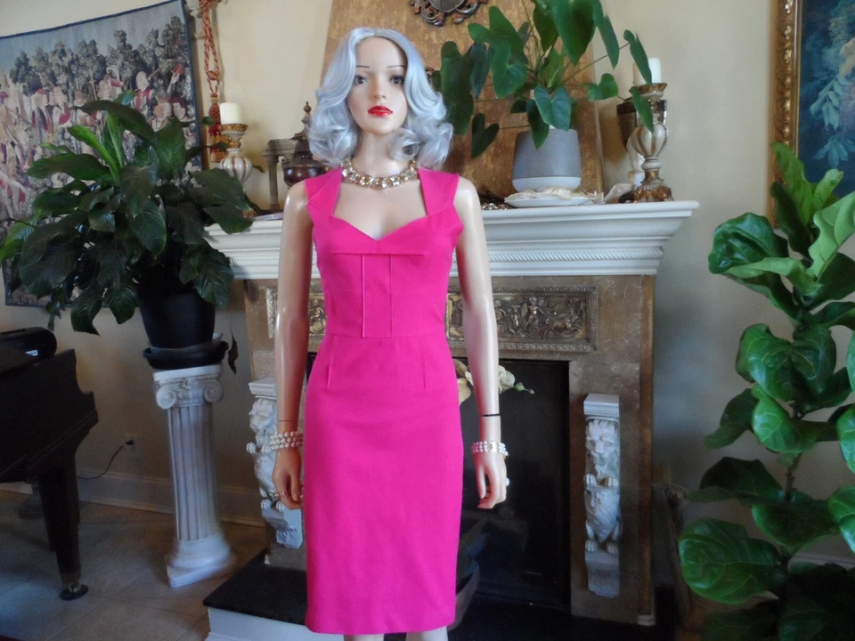 Vestido Vaina Roland Mouret Rosa Frambuesa Cuello Corazón con Corbata Cuello Trasero Talla P Foto 3 de 4