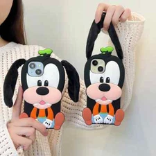 Cartoon Plush Ear Mickey Goofy Stereoscopic Phone Case For iPhone 16 15 Pro Max