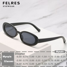 Women Retro Oval Tinted Myopia Nearsighted Glasses Fashion Outdoor Shade Glasses