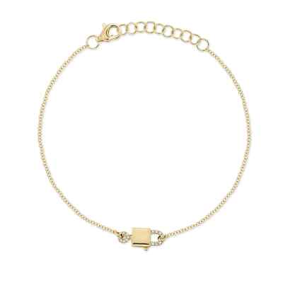 Diamant Schloss Schlüssel Armband 14K Gelbgold Erwachsene Kinder 0,04CT Rundschliff Natur