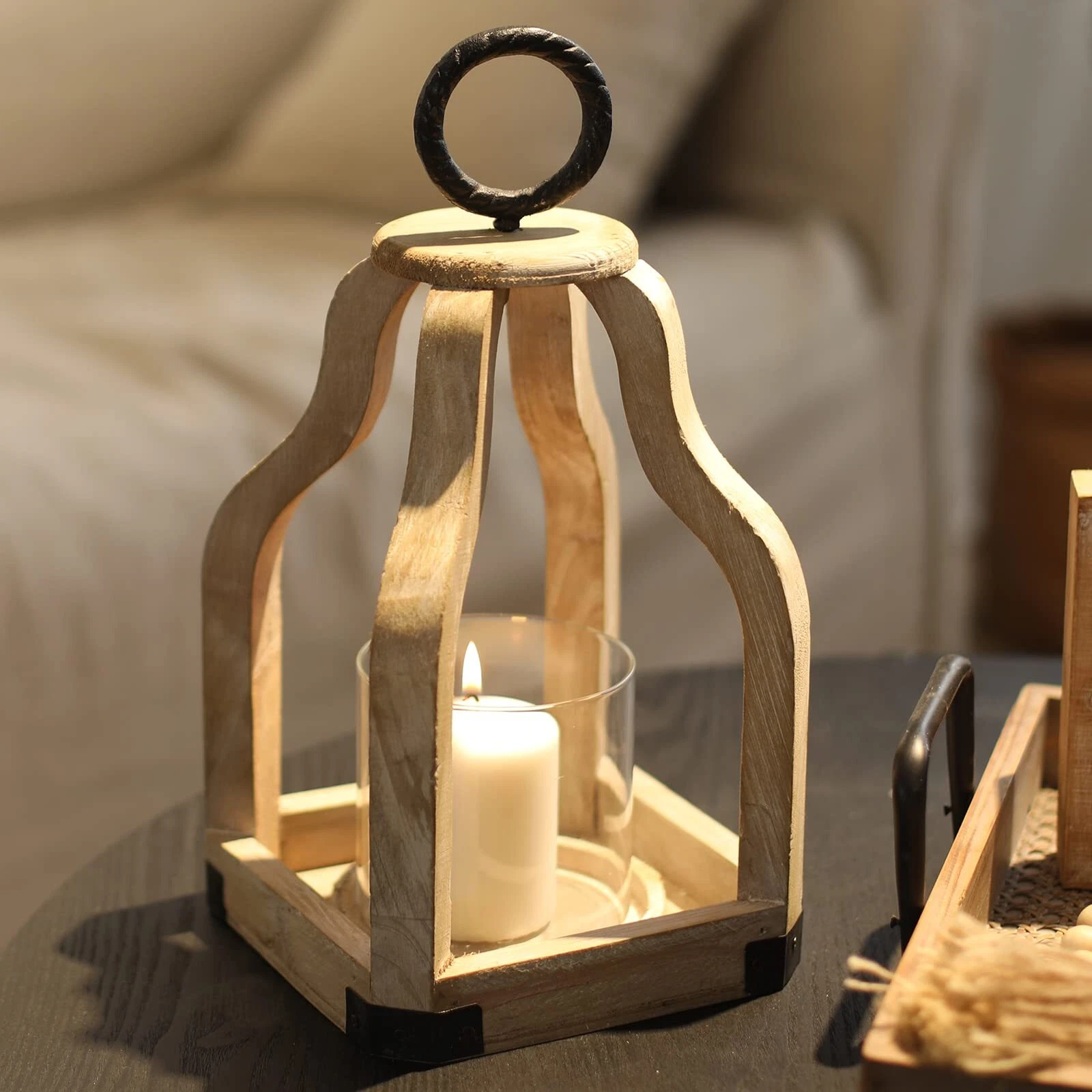 SwallowLiving Wood Candle Hurricane Lantern - Thumbnail 2