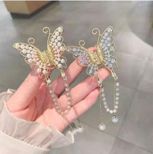 2 pcs Faux Rhinestones Butterfly Hair Clip