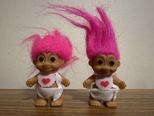 Vintage Valentines Russ Troll Baby Heart Bib Diaper Pink Hair Doll Set Of 2