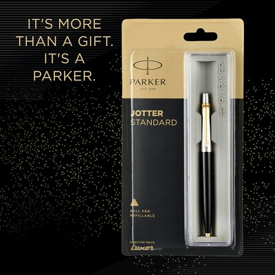 New Parker Jotter Standard Gold Trim GT Black Barrel Body Ball