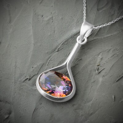 925 Sterling Silber Mystic Feuertopas Halskette - Oval Edelstein Anhänger Geschenk Box