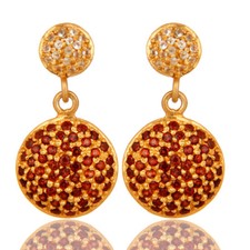 Yellow gold plated 925 silver garnet, topaz gemstone wedding Drop earrings