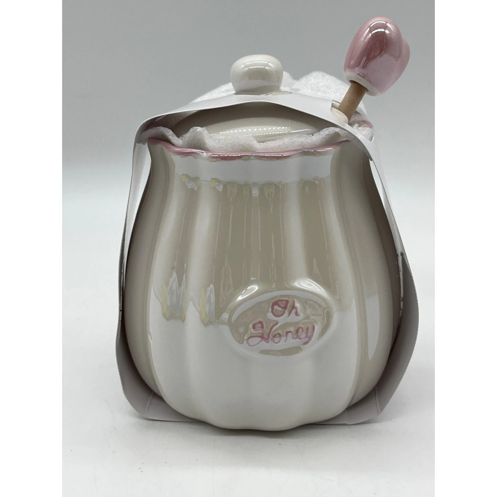 Target Exclusive Honey Jar with Heart Dipper Iridescent Pink White