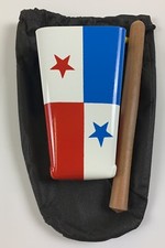 Hand Held Cowbell Painted With Colors Of Panama Flag With Pouch And Beater-Hi
