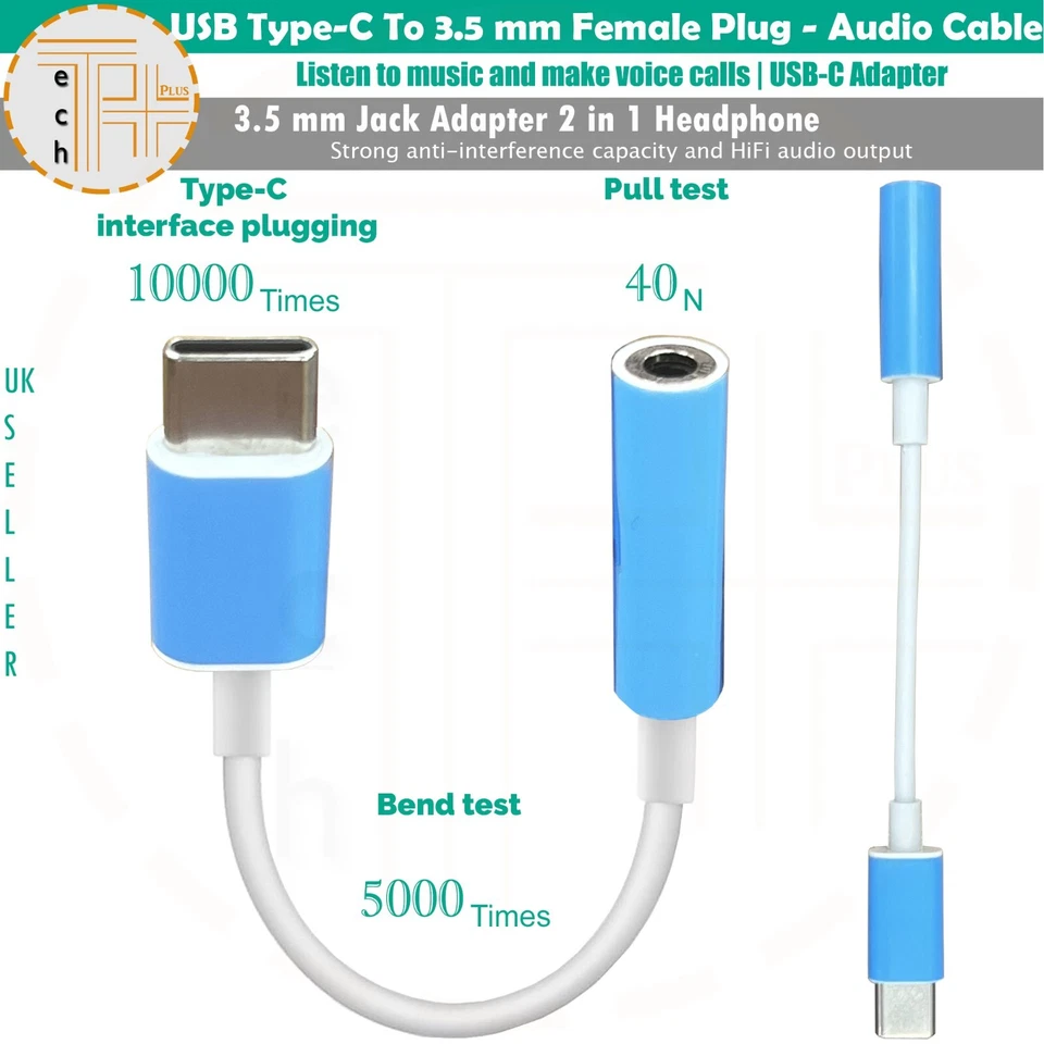 USB Type C to 3.5 mm AUX Audio Headphone Jack Cable Adapter Samsung & iPhone - Image 2 of 4