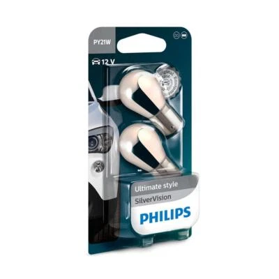 PHILIPS PY21W Silver Vision 21W 12V BAU15s Kit 2 Pièce Ampoule Chrome Clignotant - Photo 1/4