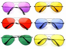6 Pack Silver Pilot Spring Hinge Sunglasses Red Blue Yellow Orange Purple GN