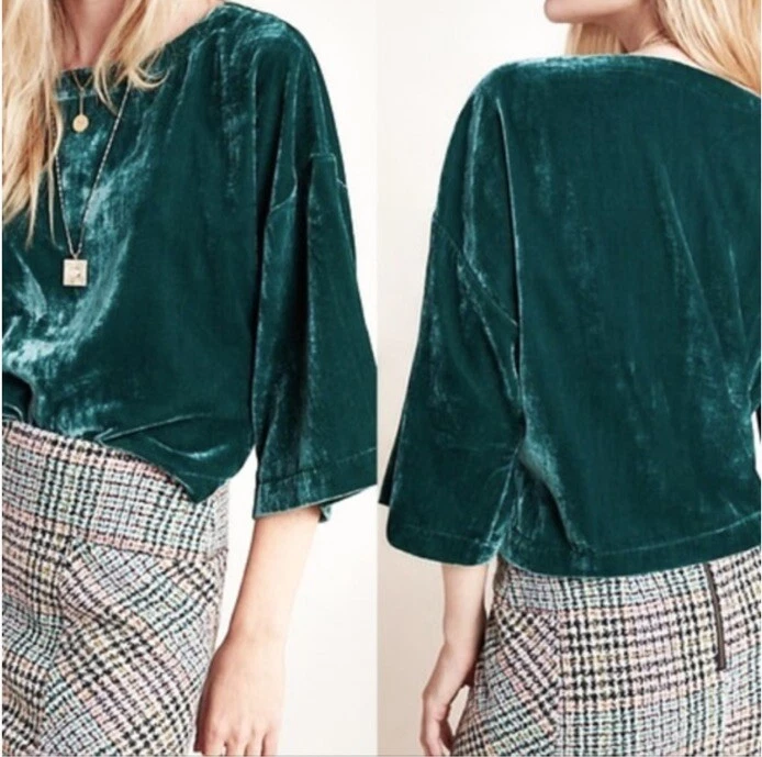 Blusa para mujer Cupcakes and Cashmere pequeña verde terciopelo aplastado manga Dolman Foto 2 de 4