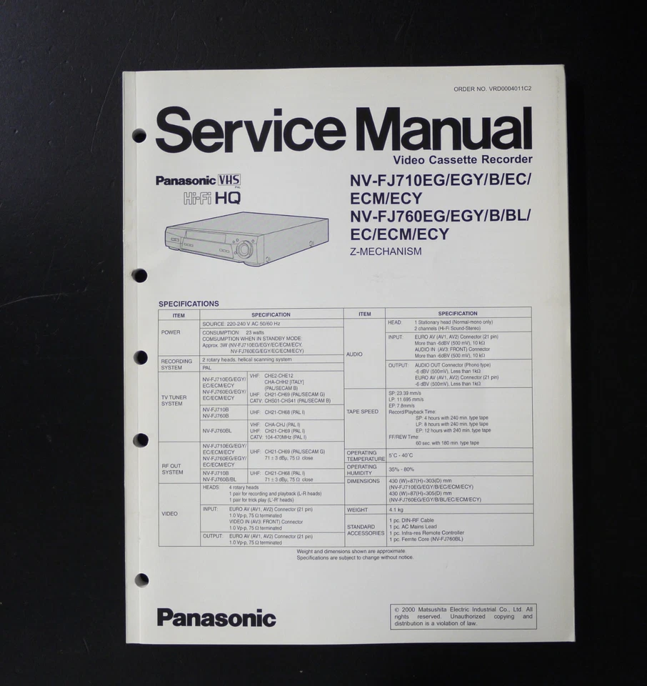 Original PANASONIC NV-FJ710 /-FJ760 Videorecorder Service Manual / Anleitung O15 - Bild 1 von 1