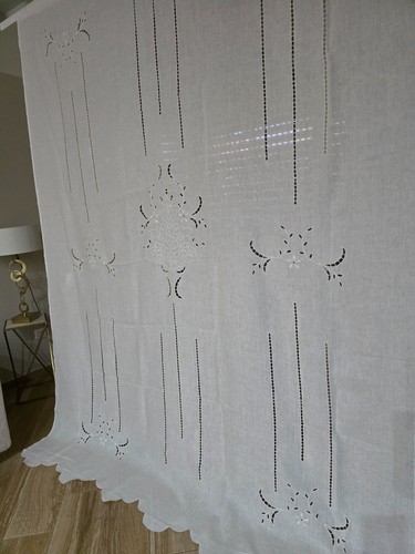 Curtain IN Pure Linen Badgley With Embroidery Carving A Machine 215x305cm White - Picture 12 of 12