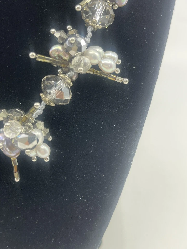 "Collar de 17,5"" cristales de Swarovski con perlas artesanales grises y blancas naturales" Foto 4 de 4