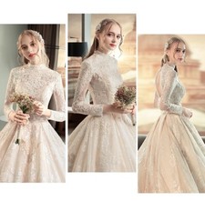 Luxury Handmade Long-Sleeved Empire Wedding Gown  S- 4XL 