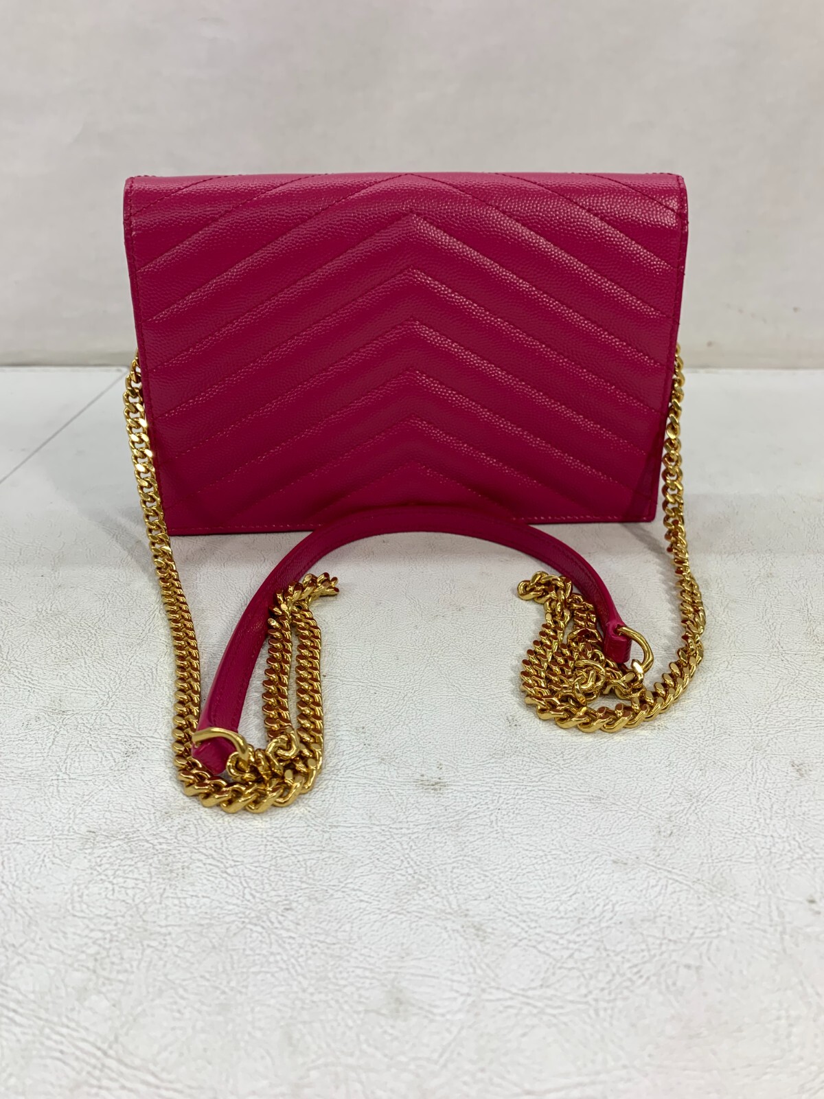 Borsa a mano YSL Saint Laurent in pelle Chevron Monogram Catena Portafoglio Rosa RARA!