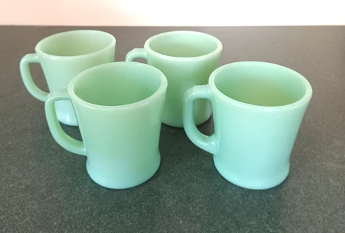 Set of 4 1950s Fire-King Oven Ware D-Handle Jadeite Glass 3.5" Mugs "Excellent"