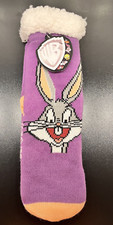Bugs Bunny Daffy Warner Bros Sherpa Lined Slipper Socks Purple -New -CUTE