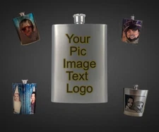 Custom Flask 8 Oz Stainless Steel Personalized Your Pic Logo Image