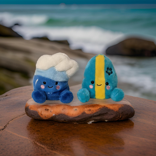 Set of 2 FYNN SURFBOARD & SHOREY WAVE Palm Pals 5" Stuffed Beach Plush, Aurora - Picture 2 of 11