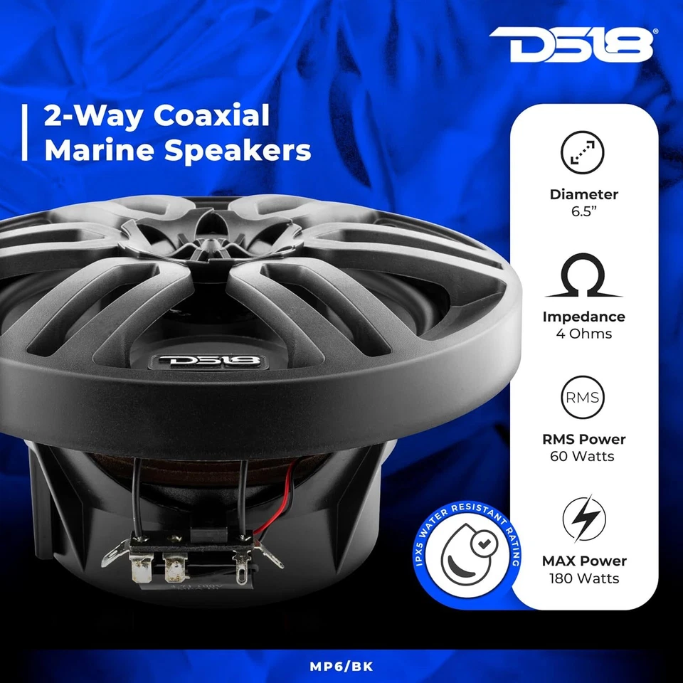 DS18 2x 6.5" Marine Speakers with Amplifier & Audio Receiver - Marine Package - Image 4 of 4