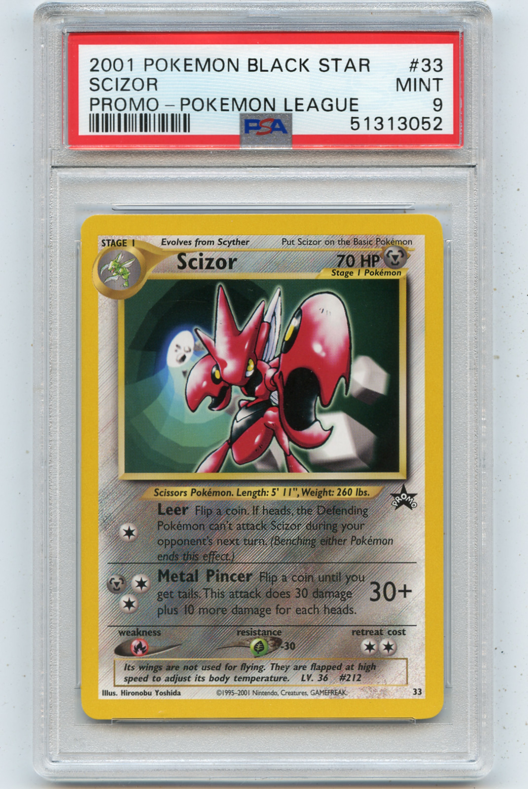 2001 POKEMON BLACK STAR #33 SCIZOR "PROMO - POKEMON LEAGUE" - PSA 9 MINT (3052)