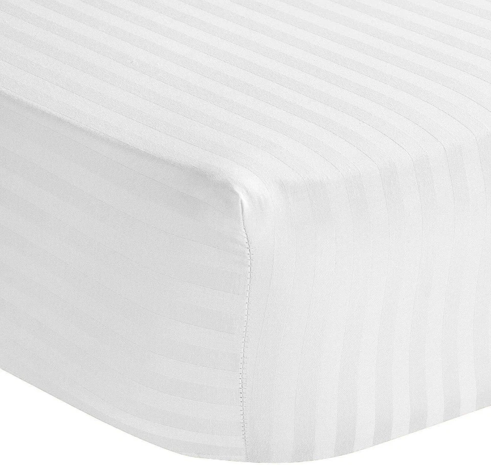 Egyptian Cotton Stripe Fitted Sheet 300TC Single 4ft Double King Super King Size - Image 4 of 4