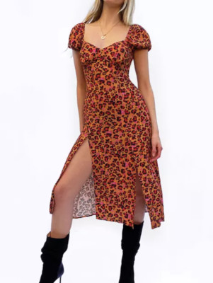 French Connection Dress Amelia Drape Animal Print Midi Womens Sz 10 NEW NWT N139