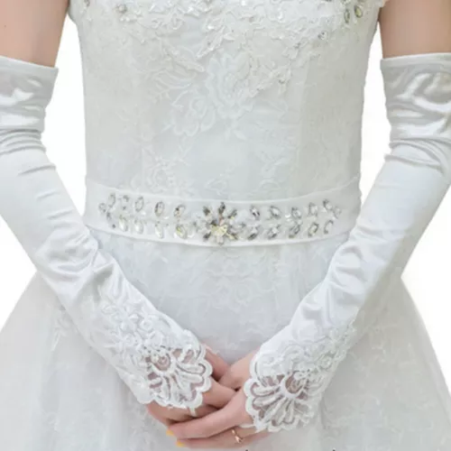New Women Party Dress Bridal Wedding Fingerless Lace Stretch Satin long Gloves - Picture 9 of 11