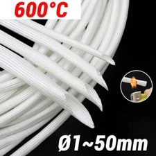 600°C White HIGH TEMP Fiberglass Sleeving Wire Cable Insulation Tube 1 ~50mm Dia