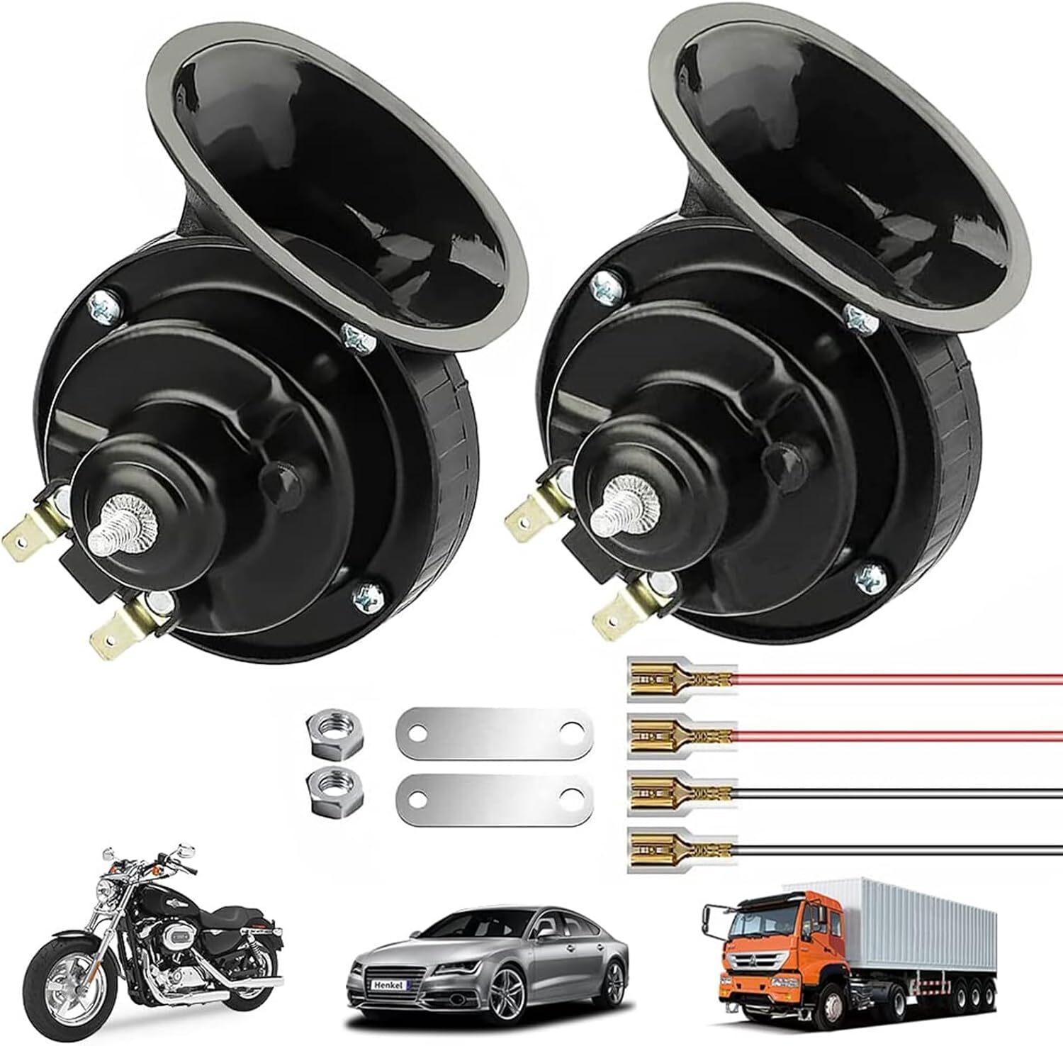 Dual Tone Car Horn,2Pcs 300DB Super Loud Train Horn Air Horns 12V Waterproof