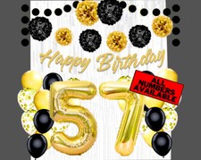 Gold  Black 57th Birthday Decorations - 40" Number Balloons  More -Boy or Girl