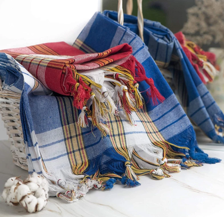 Turkish Beach Peshtemal Towel 30x70 Inc - Striped Cotton Quick Dry Wrap Blanket - Image 3 of 4