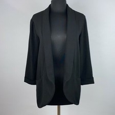 Lush Womens Xs Black Bed Jacket Lighter Weight Open Front Shawl Collar Pockets