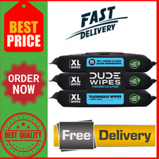 DUDE Wipes - Flushable Wipes - 3 Pack, 144 Wipes - Unscented Extra-Large Adult W